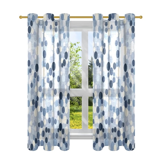 Blue and Gray Dots Semi Sheer Curtains for Living Room Bedroom Set of 2 Insulated Window Drapes