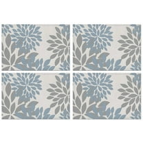 Blue and Gray Floral Pattern Summer Placemats Table Placemats Set Of 4-Linen Kitchen Washable Placemats Table Mats 11.8"x17.7"Non-Slip Heat Resistant