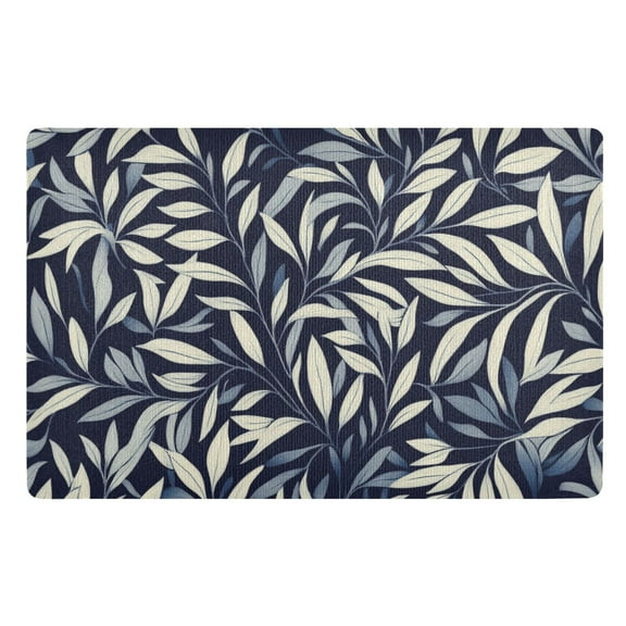 Blue and Gray Leaves Floor Door Mat Outdoor Indoor for Home Entrance Welcome Mats 32"x20"
