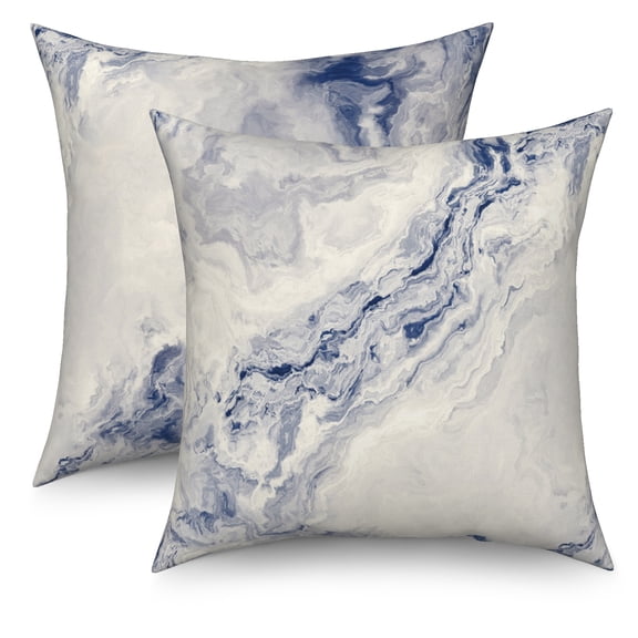Blue and Gray Marble Throw Pillow Covers 18"x18" Inch Modern Abstract Decorative Pillowcase Soft Cushion Covers Set of 2 for Home