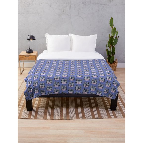 Blue and Gray Robot Pattern Fleece Blanket, 280 GSM Polyester Fleece for Couch, Bed and Bedroom Decor