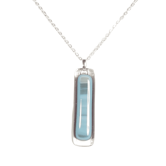 Blue and Gray Striped Vertical Bar Necklace
