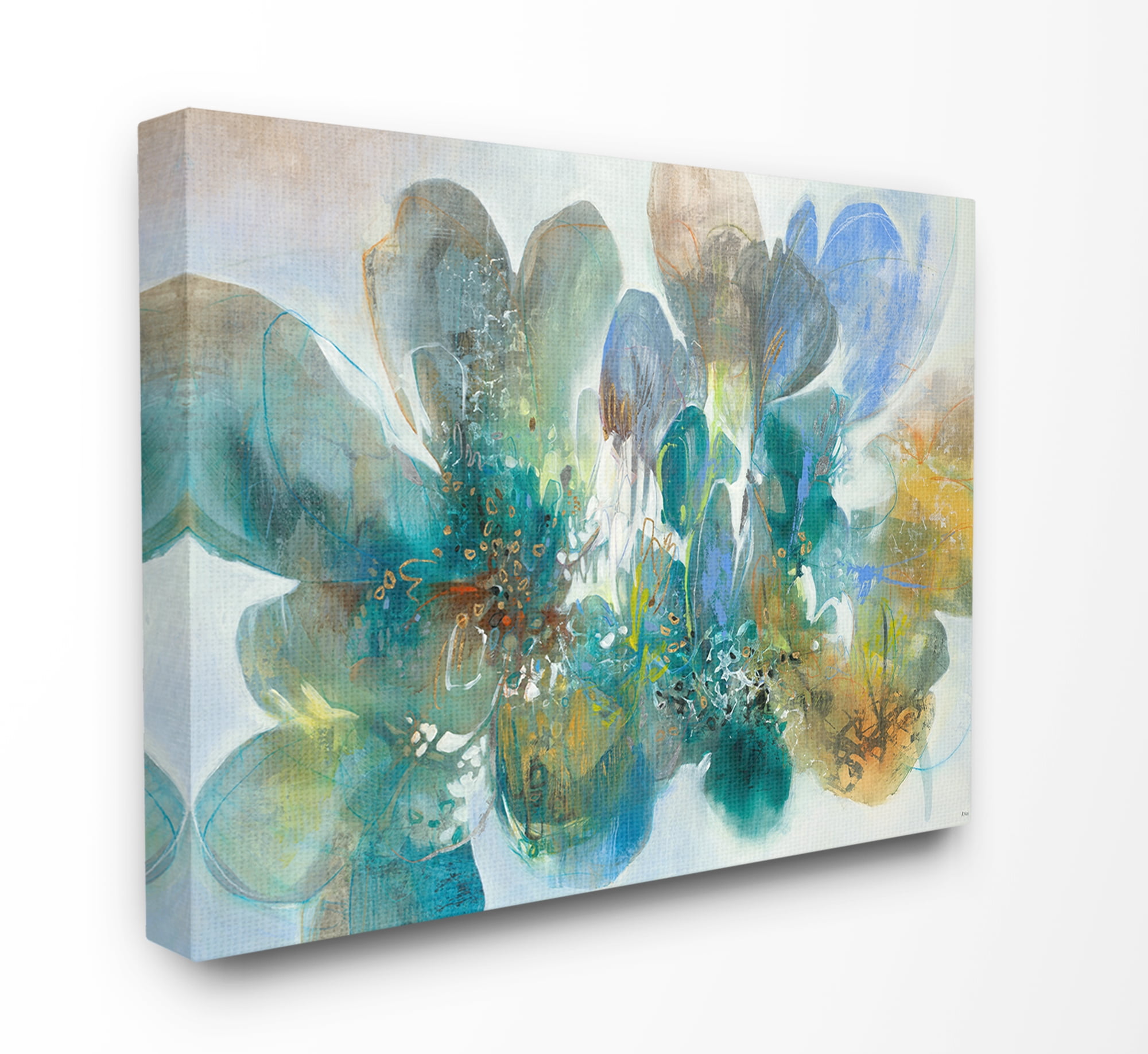 Blue and Green Bright Painterly Florals Canvas Wall Art
