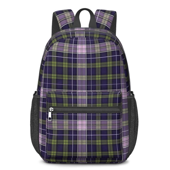 Blue and Green Checkered Pattern 17" School Backpacks for Teens,Waterproof Oxford Fabric,S-Shape Padded Straps for School,Travel,Hiking,Camping