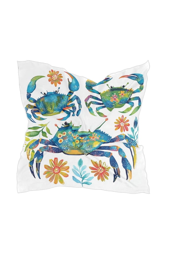 Blue and Green Crabs Women's Fashion Soft Scarf Square Satin Head Scarf Neck Scarf Head Hair Wraps