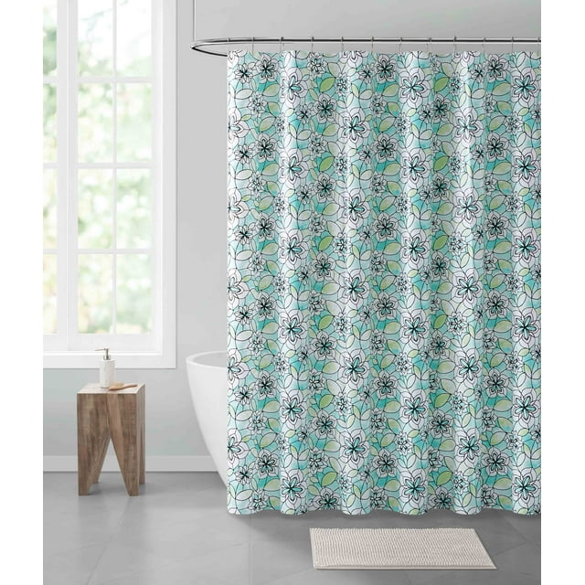 Blue and Green Floral Stained Glass Design PEVA Shower Curtain Liner Odorless PVC and Chlorine