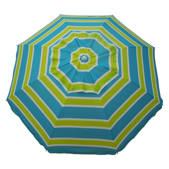 Blue and Green Stripe 7 foot Beach Umbrella with Tilt and Travel Bag