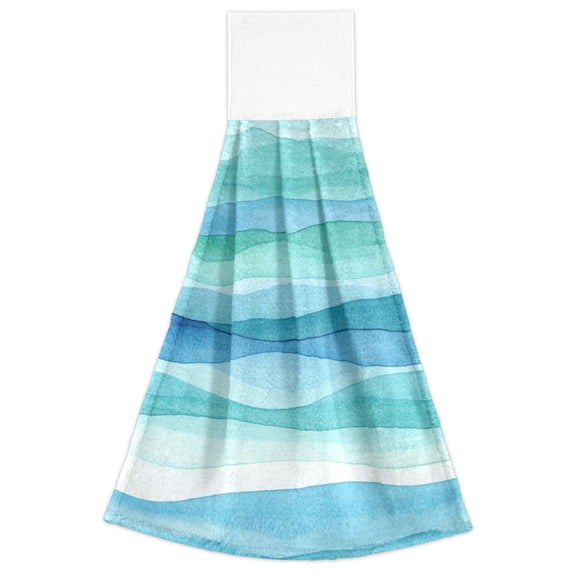 Blue and Green Waves 2 Pack 14''x18'' Hand Towels Soft Coral Fleece Quick Dry Hook and Loop for Kitchen Bathroom