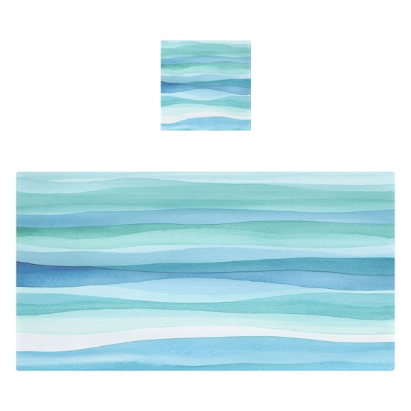 Blue and Green Waves 2 Piece Cotton Bath and Face Towel Set Soft and Absorbent, for Beach Pool Bathroom