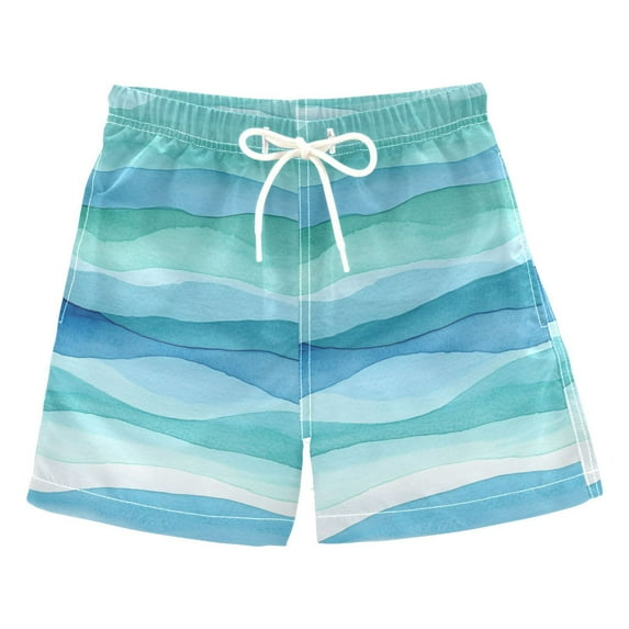 Blue and Green Waves Boys' Swim Trunks Beach Pool Shorts Quick Dry Soft Fabric Classic Fit