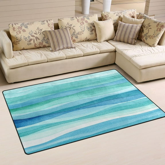 Blue and Green Waves Soft Polyester Area Rug 31''x20'', Non Slip, Memory Foam, Water Absorbent