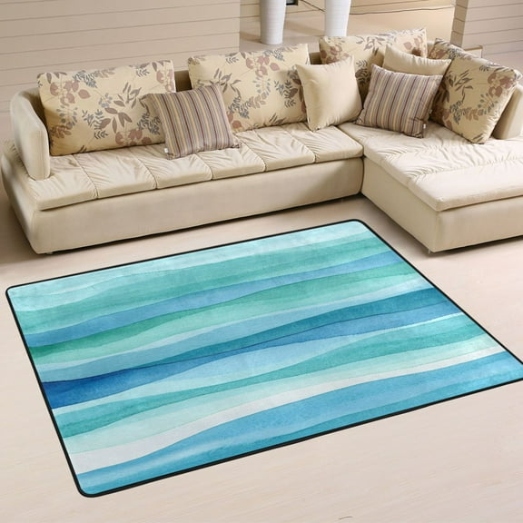 Blue and Green Waves Soft Polyester Area Rug 36''x24'', Non Slip, Memory Foam, Water Absorbent