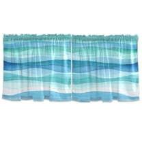 Blue and Green Waves Tier Curtains for Kitchen 57x24 Inch Semi Sheer Light Filtering Half Window Curtains 2 Panels
