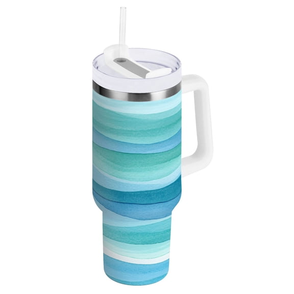 Blue and Green Waves Water Bottles 30oz Insulated Tumblers Double-Walled Ergonomic Handle Leak Proof