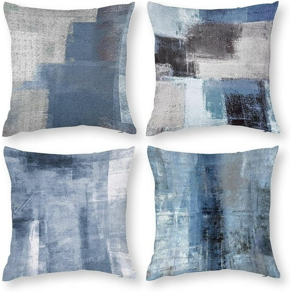 Blue and Grey Abstract Art Pillow Covers 18x18 Set of 4 Blue and Grey Art Modern Decorative Throw Pillow Cushion Cover for Bedroom Sofa Living Room