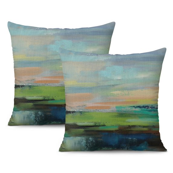 Blue and Grey Abstract Art Pillow Covers: 20x20 Inch Set of 2, Modern Gallery Decorative - Enhances Cozy Appeal for Bedroom, Sofa, Living Room