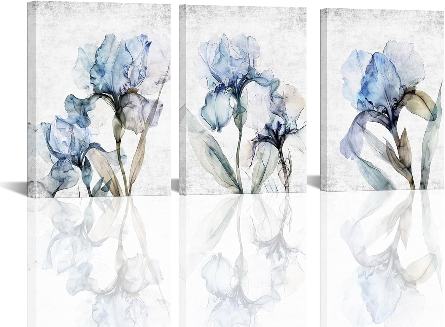 Blue and Grey Bathroom Wall Decor Blue Flower Painting Canvas Art Iris ...