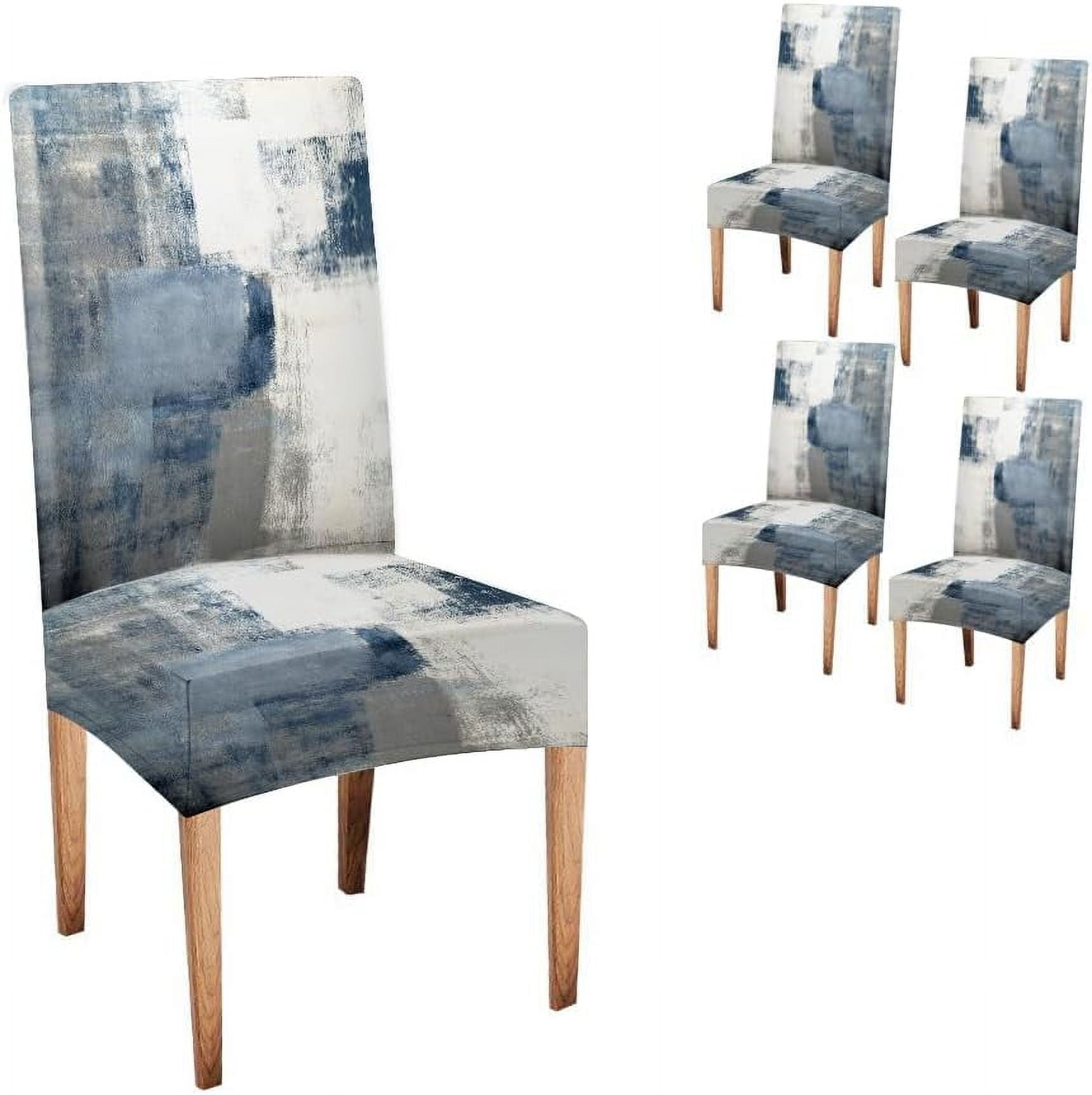 Blue and Grey Chair Covers Dining Chairs Covers Set of 4 Removable