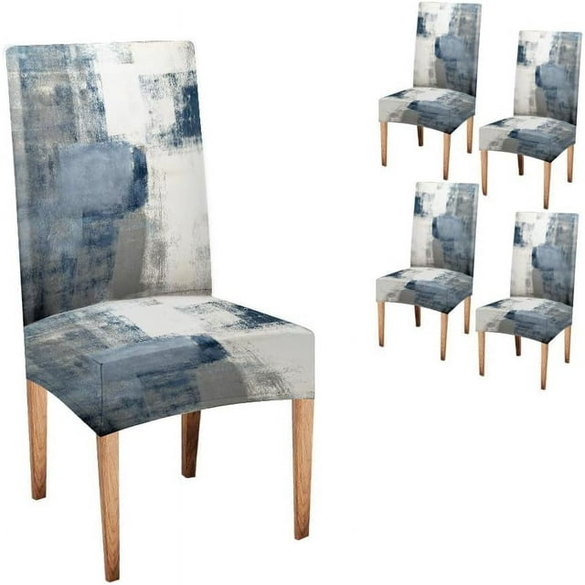 Blue and Grey Chair Covers Dining Chairs Covers Set of 4 Removable