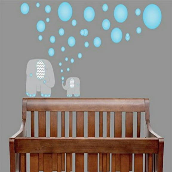 Blue and Grey Elephant Wall Decals / Elephants with Blue Bubble Wall Decals