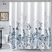 Blue and Grey Shower Curtain, Watercolor Floral Bathroom Curtain Teal and White Shower Curtains 72×72 inches