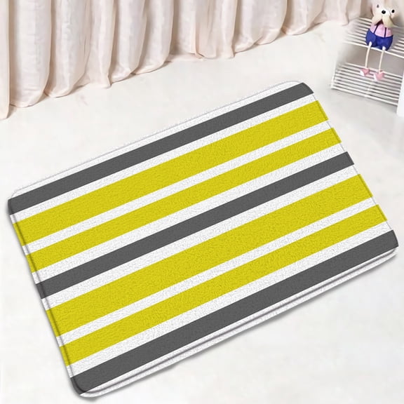Blue and Grey Striped Bath Mat Set Creative Design Modern Minimalist Geometric Home Bathroom Decor Non-slip Rug Toilet Lid Cover
