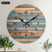 Blue and Grey Wood Print Wall Clock Silent Non Ticking Wall Clocks Battery Operated Round Wall Decor for Bathroom Kitchen Bedroom 10 in