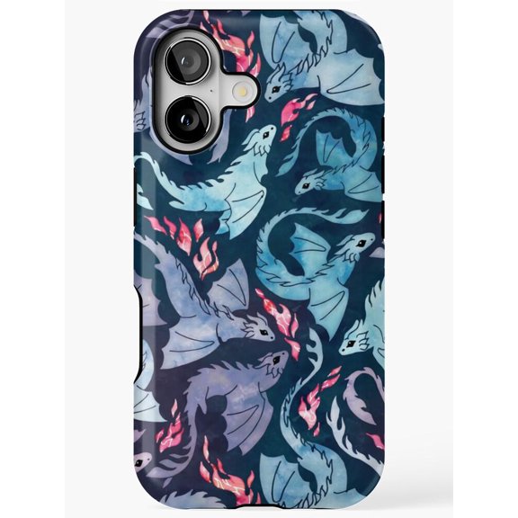 Blue and Lavender Fire-Breathing Dragons Tough Phone Case for Apple iPhone, Polycarbonate and TPU