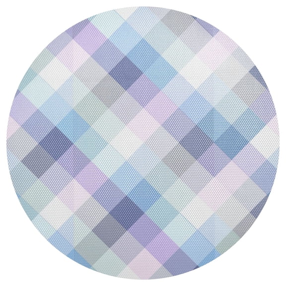Blue and Lavender Pastel Plaid Pattern Seamless PVC Round Grid Placemat Table Mat 1 Pc 15.4" x 15.4"