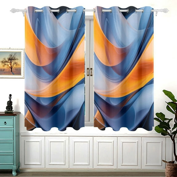 Blue and Orange Abstract Shape Blackout Curtains for Living Room Bedroom 55W x 54L Insulated Window Drapes 2 Panels