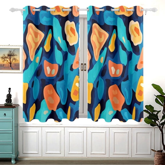 Blue and Orange Abstract Shape Blackout Curtains for Living Room Bedroom 55W x 54L Insulated Window Drapes 2 Panels