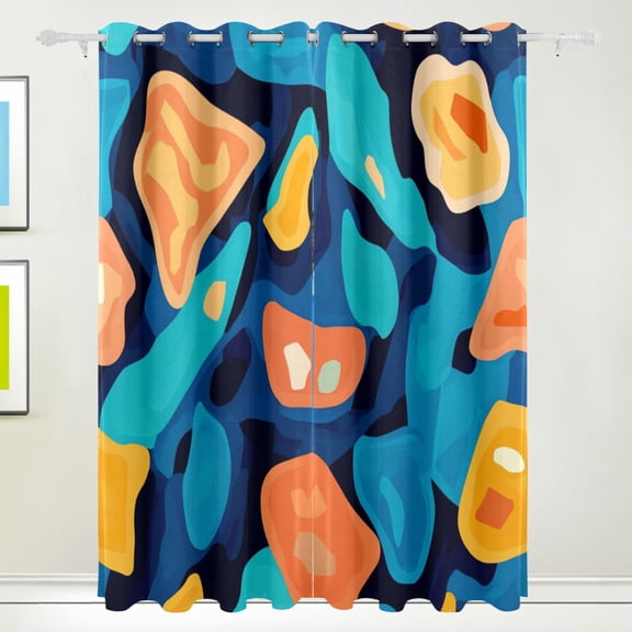 Blue and Orange Abstract Shape Blackout Curtains for Living Room Bedroom 55W x 72/84L Insulated Window Drapes 2 Panels