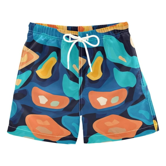 Blue and Orange Abstract Shape Boys Swim Trunks Quick Dry Boy Swim Shorts for 3-14 Years