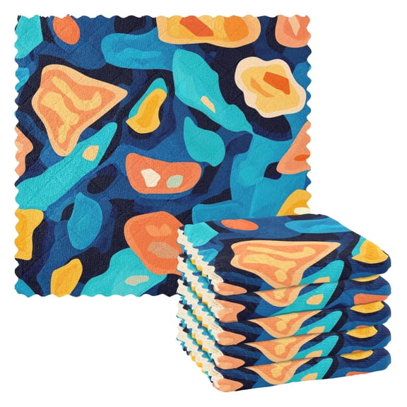 Blue and Orange Abstract Shape Kitchen Cloth Dish Towels for Drying Washing Absorbent Dish Rags 6 Pack