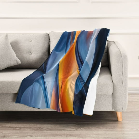 Blue and Orange Abstract Shape Throw Blanket 60" x 90" Soft and Warm Blankets for Couch Sofa and Bed