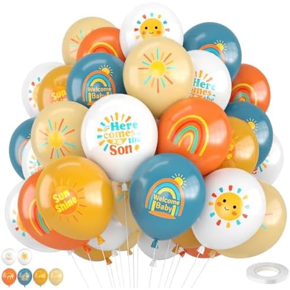 Blue and Orange Balloons,12 Inch Boho White Blue and Orange Balloon for The Sun Birthday Baby Shower Party Decorations