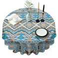 thumbnail image 1 of Blue and Orange Floral Boho Pattern Round Tablecloth 60"x60",Wrinkle Wipeable Table Cloth for Kitchen Dining Room Picnic Patio Party, 1 of 6
