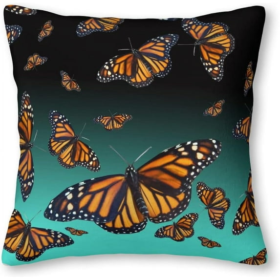 Blue and Orange Monarch Butterfly Pattern Velvet Throw Pillow Covers Sofa Pillowcase Car Square Throw Pillowcases Home Decoration 18x18Inch
