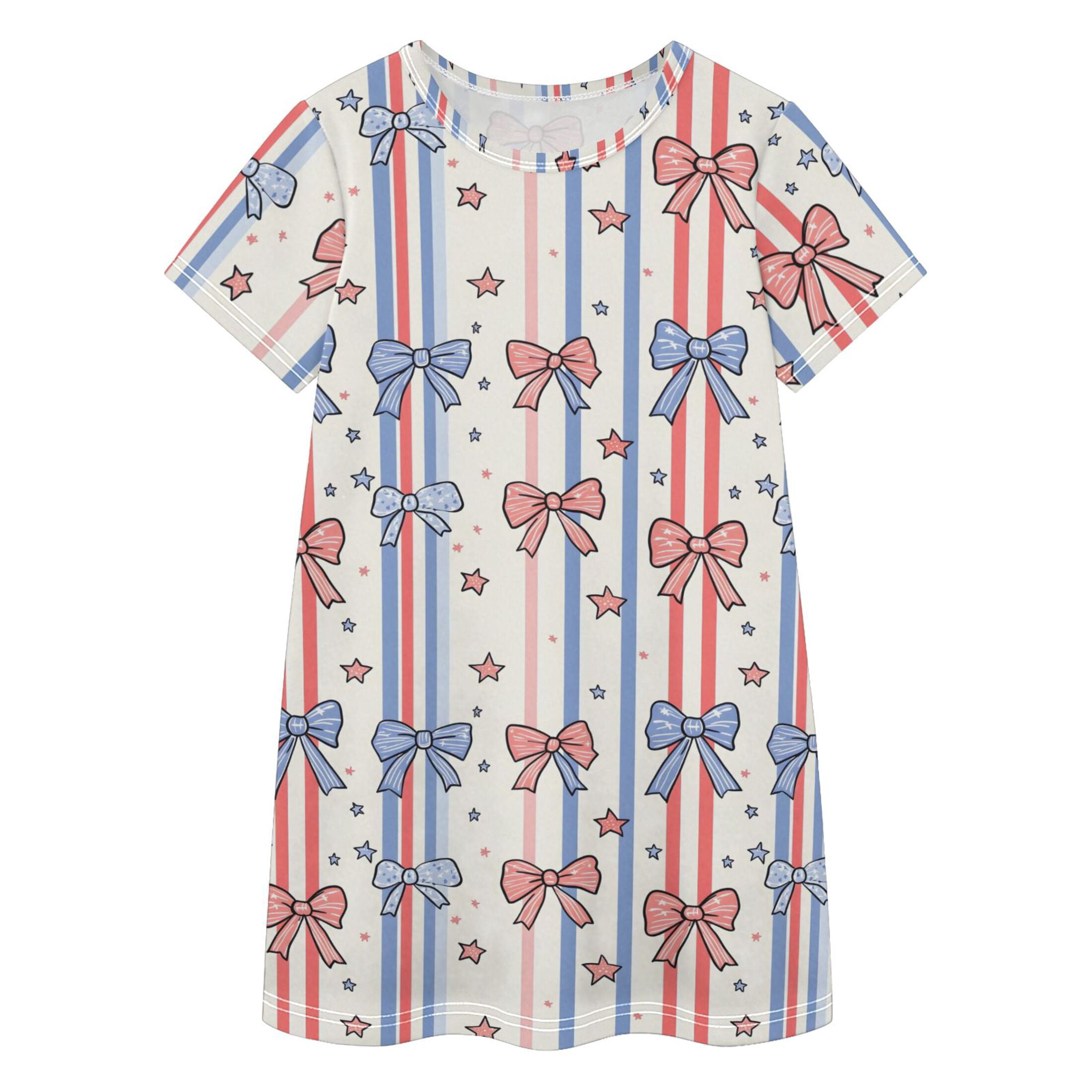 Blue and Orange Stripe Girls' Casual Dresses Short Sleeve Cotton Dress ...