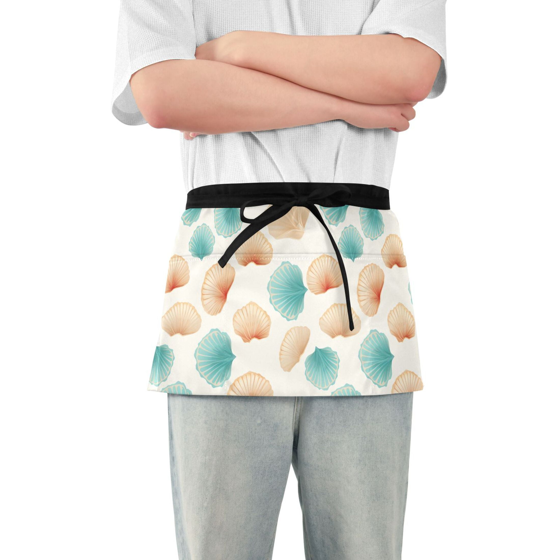 Shell Apron Blue and Peach Shells Server Apron with 3 Pockets Waterproof Waitress ...