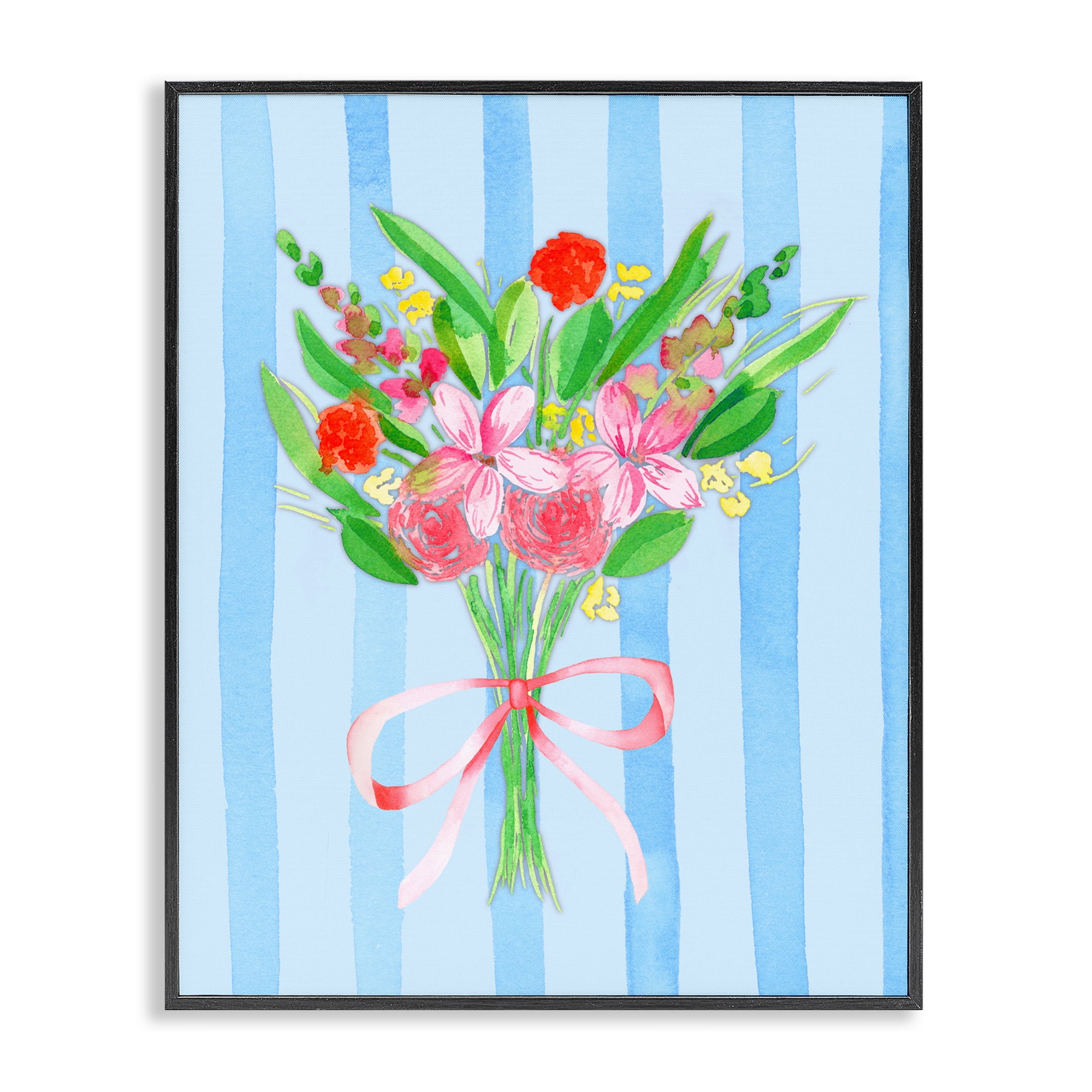 Blue and Pink Bouquet & Bow Black Framed Giclee Art, design by Nina Jacobs