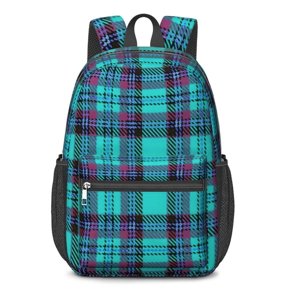Blue and Pink Checkered Pattern 17" School Backpacks for Teens,Waterproof Oxford Fabric,S-Shape Padded Straps for School,Travel,Hiking,Camping