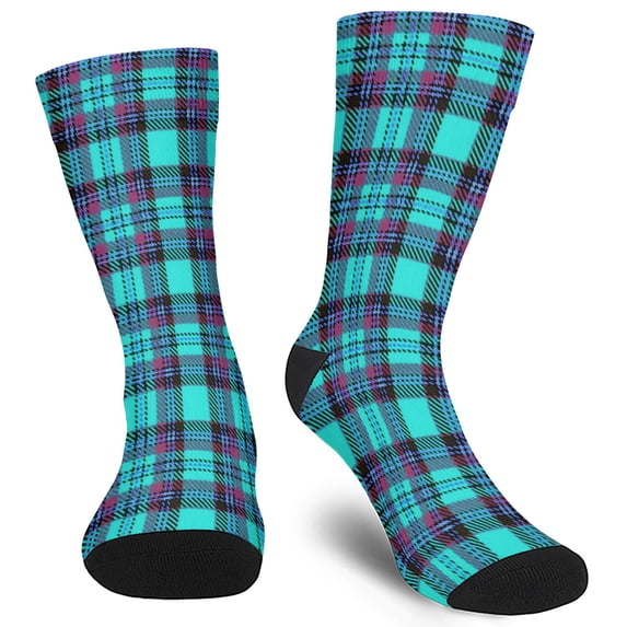 Mid Guy Blue and Pink Checkered Pattern Men's Mid-calf Crew Socks, Work Dress ...