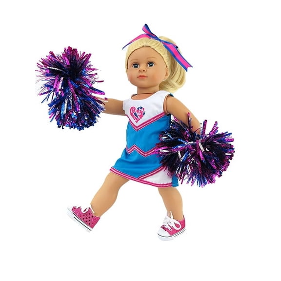 Blue and Pink Cheerleader with Pom Poms for 18inch Dolls | American Fashion World
