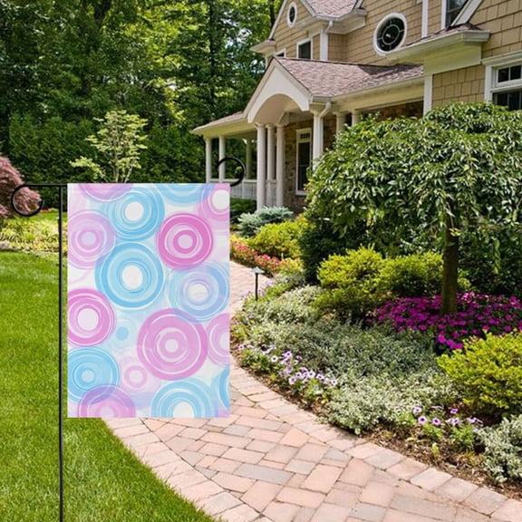 Blue and Pink Circle Garden Flag 12x18 inch Double Sided Outside Yard Decorations for Home Outdoor
