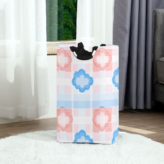 Blue and Pink Cloud Pattern Foldable Laundry Hamper 12.6x11x22.7in with Handles for Bathroom Bedroom Storage