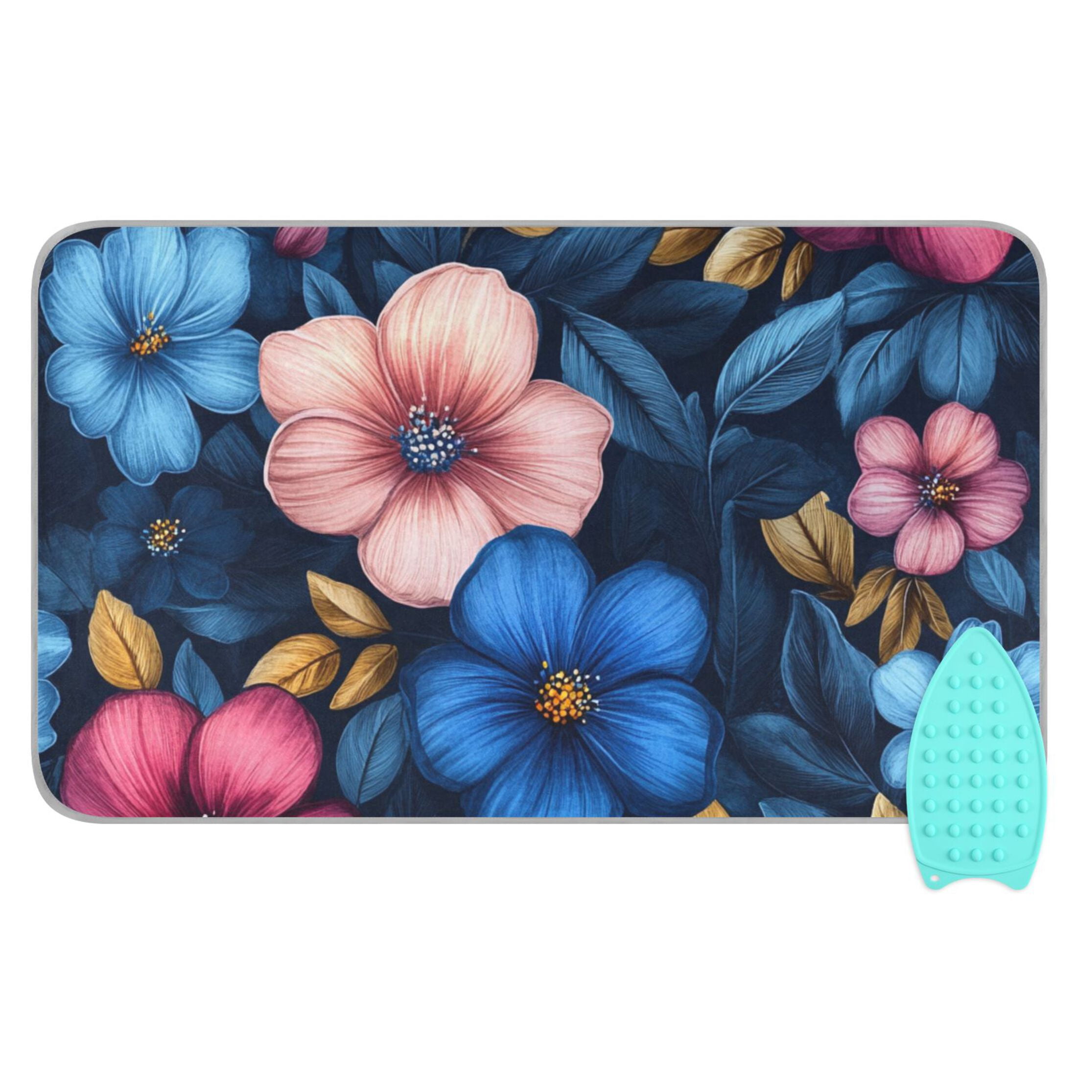 Blue and Pink Floral Fantasy Ironing Mat Blanket for Table Top Travel Portable Ironing Board Pad 47.2x27.6 Inch
