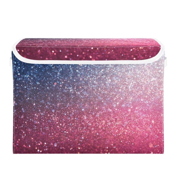 Blue and Pink Gardient Glitter Foldable Storage Bins with Lids Handles Collapsible Storage Containers Tote Boxes 16.5 x 12.6 x 11.8 inches