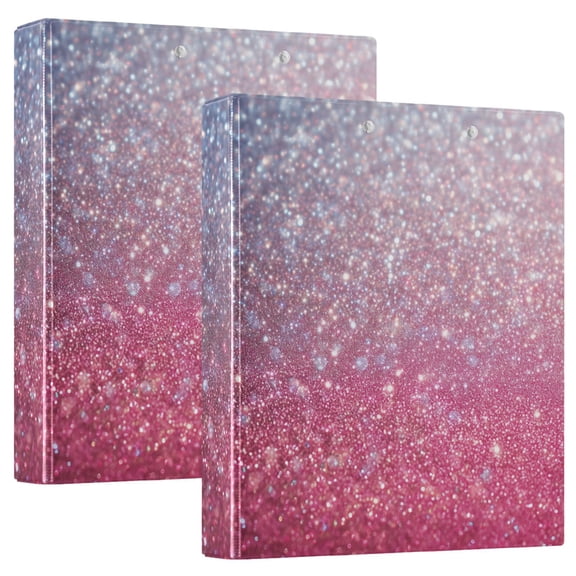 Blue and Pink Gardient Glitter Round Ring Binder 3 Rings 1.5" Capacity File Storage for A4 Size 1 Pack