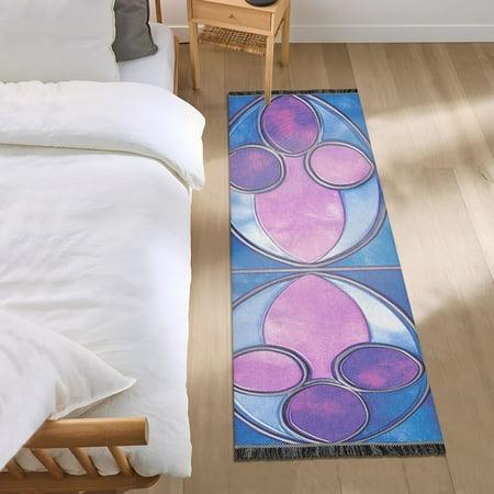 Blue and Pink Geometric Shapes Bedroom Runner Rug 2'x 6' Non Slip Carpet Indoor Home Area Rug Living Room